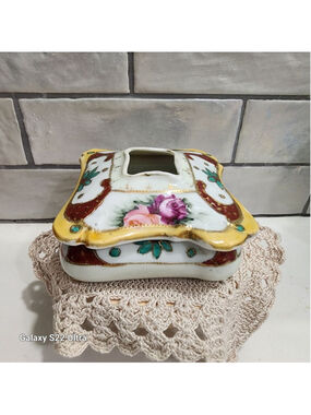 Nippon Hand Painted Hair Receiver Floral, Vintage